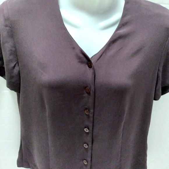 Chaus Petite Silk Women Soft Blouse Short sleeves Size P Brown Lightweight - Picture 3 of 8